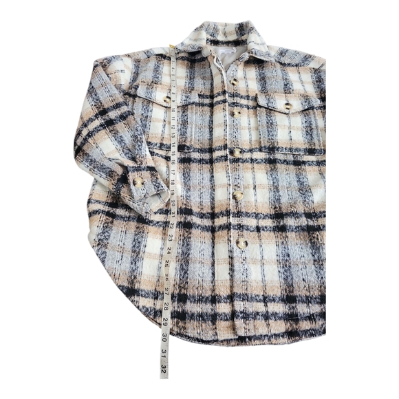 Good American Neutral Plaid Shacket Size 00/0 - Picture 5 of 11